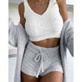 thumbnail image 2 of Thermal Three-piece Fluff Coat Spaghetti Strap Short Top Shorts Suit, 2 of 9