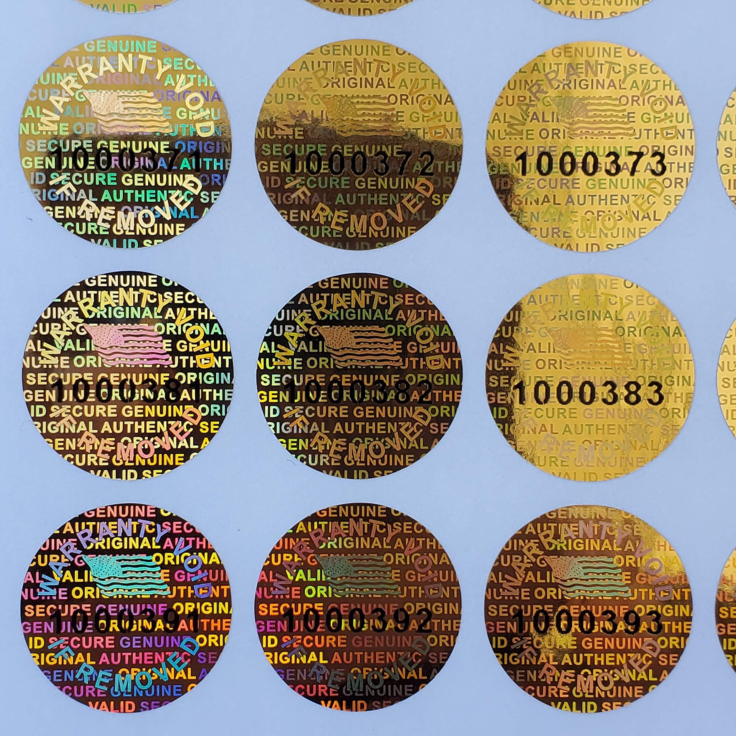 Golden Color 14 MM 0.53 inch Round with Serial Number Hologram Labels Tamper Evident Stickers Security Void Seals Labels - Dealimax Brand 1000