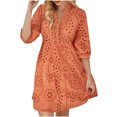 thumbnail image 2 of Qiopertar Robe d'Été Unie à Manches Longues Col en V pour Femmes en Solde à Moins de 5$ en Solde, 2 of 7