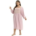 thumbnail image 6 of WBQ Women's Plus Size Long Sleeve Nightgown Lattice Stitching Square Neck Nightdress Sweet Elegant Sleep Dress Loose Oversized Sleepwear Loungewear, XL-4XL, 6 of 6