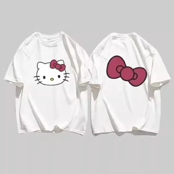 Sanrio-Camiseta de algodón con estampado de Hello Kitty para hombre y mujer, camisa informal de manga corta con estampado divertido de Anime, Harajuku, Y2K