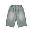 thumbnail image 2 of CUZIBR Boys Summer Denim Shorts Unique Patchwork Vintage Ripped Distressed Jeans Pants Wide Leg Elastic Waist Washed Fashionable Baggy Half Cargo Jeans Trousers Elegant Clothes,Blue,5-6 Years, 2 of 9