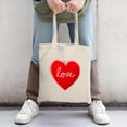 thumbnail image 2 of Cream Canvas Tote Bag with a Glowing Red Heart and ' Love ' in White Cursive - Perfect for Shopping Travel and Parties, 2 of 4