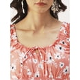 thumbnail image 5 of DressBerry Women’s Printed Poly Crepe Crop Top Round Neck with Adjustable Drawstrings Short Flutter Sleeves Smocked Hem Regular Wear Light Weighted Casual Summer Blouse, 5 of 7
