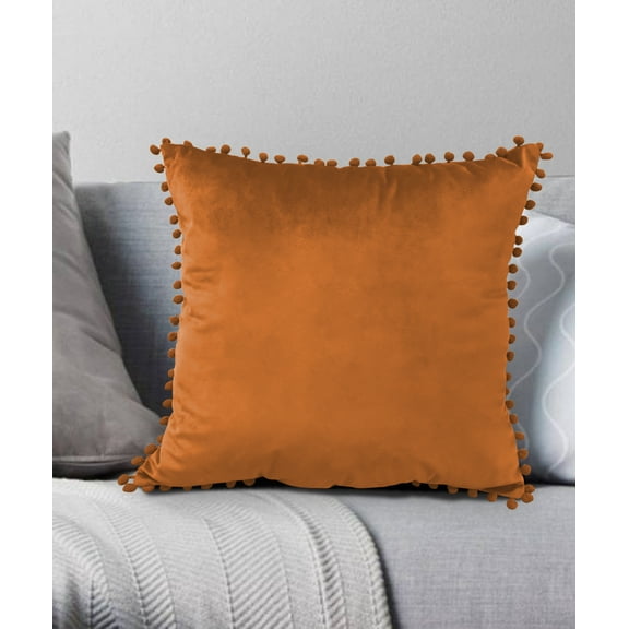 Home Collections Pom Pom Velvet Throw Pillow Apricot/Orange