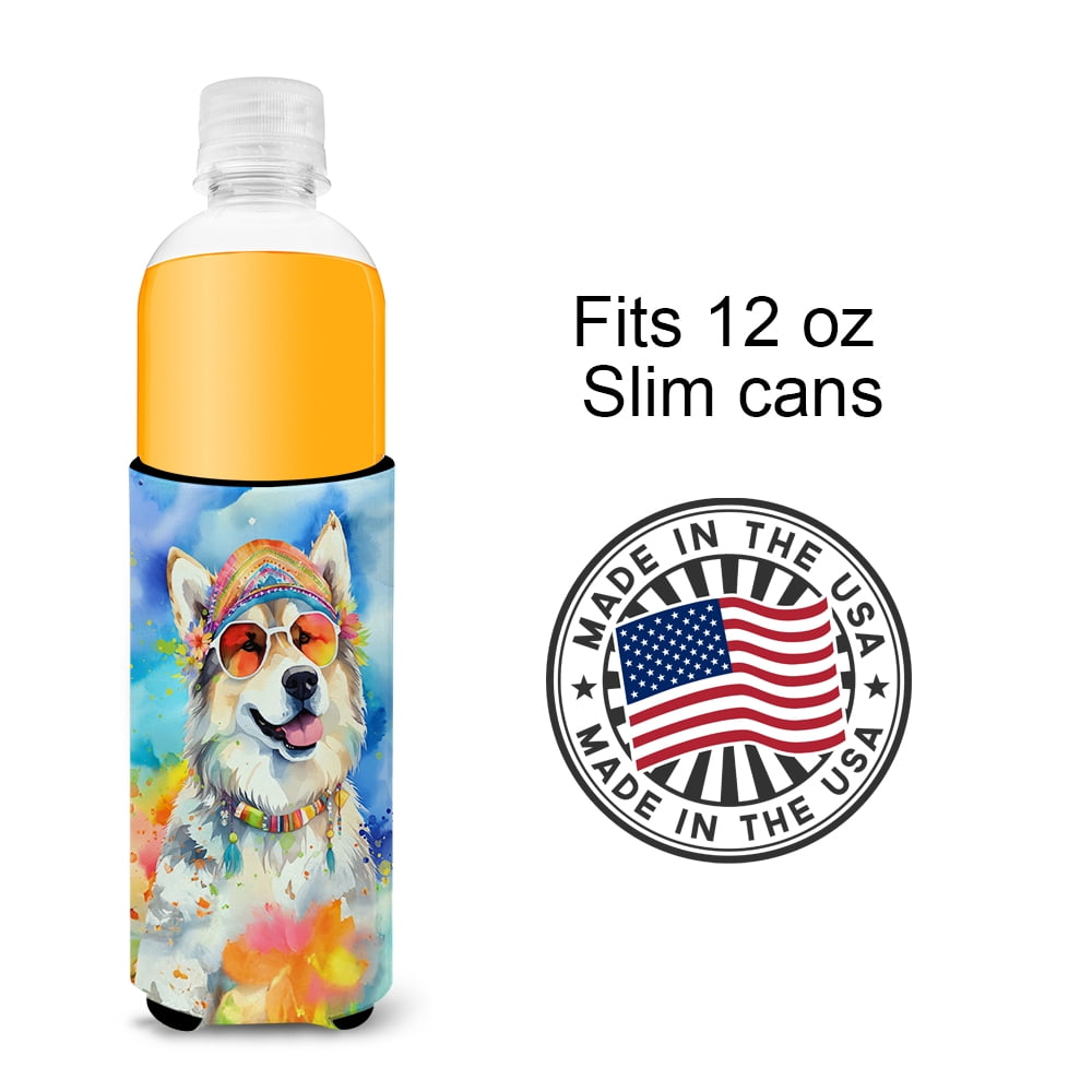 Alaskan Malamute Hippie Dawg Hugger for Ultra Slim Cans 4 in x 6.5 in