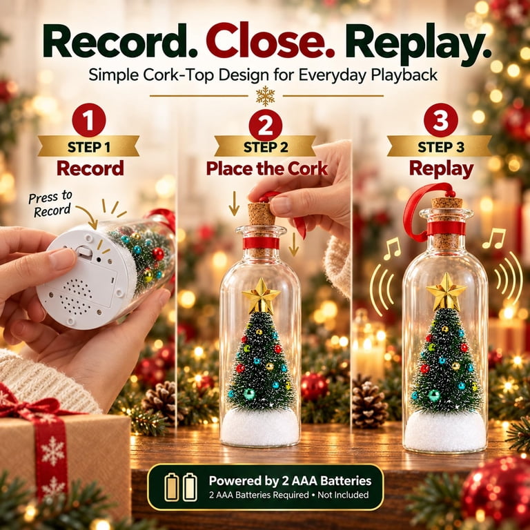 Boice Message Recordable Christmas Tree in a Bottle, Voice Recording Christmas ...
