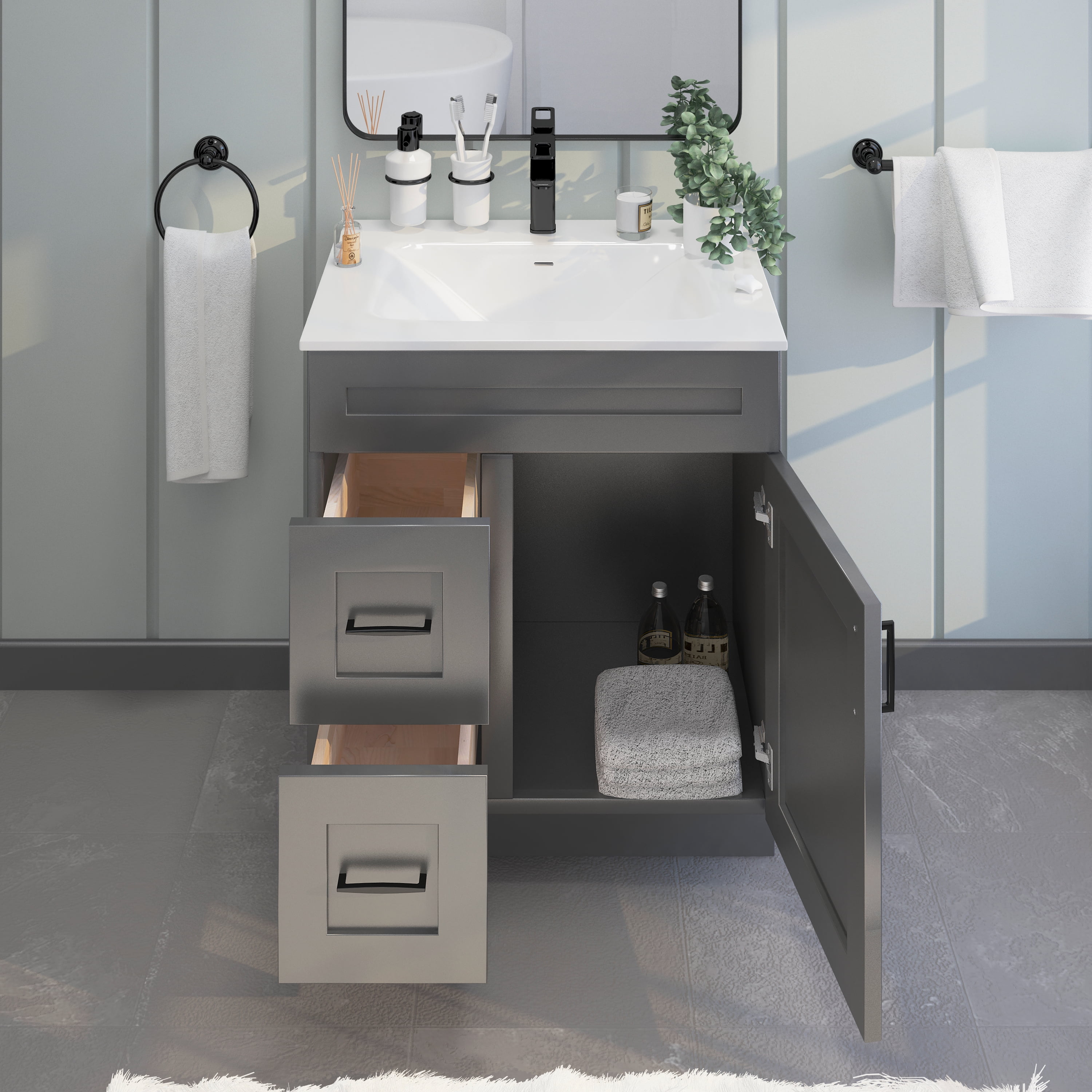 Grey Shaker 30" Shaker Bathroom Vanity Sink Base with Drawers (Ready-to-Assemble