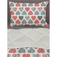 thumbnail image 3 of Valentines Comforter & Sham Bedding Set, Retro Style up and down Hearts with Stripes Waves and Checkered Patterns, 3 pcs Duvet Set Microfiber Filling Quilt, 5 Sizes, Teal Coral White, by Ambesonne, 3 of 4