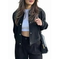 thumbnail image 2 of Females Solid Color Jacket Spring Casual Cropped Jackets Long Sleeve Zip Up Jacket Coat Outwear Black M, 2 of 6