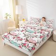 thumbnail image 2 of Manfei Watercolor Floral Cat Fitted Sheet Full, Blossom Branch Bed Set, Pink White, 3 Pieces, 1 Fitted Sheet and 2 Pillowcases, 2 of 6