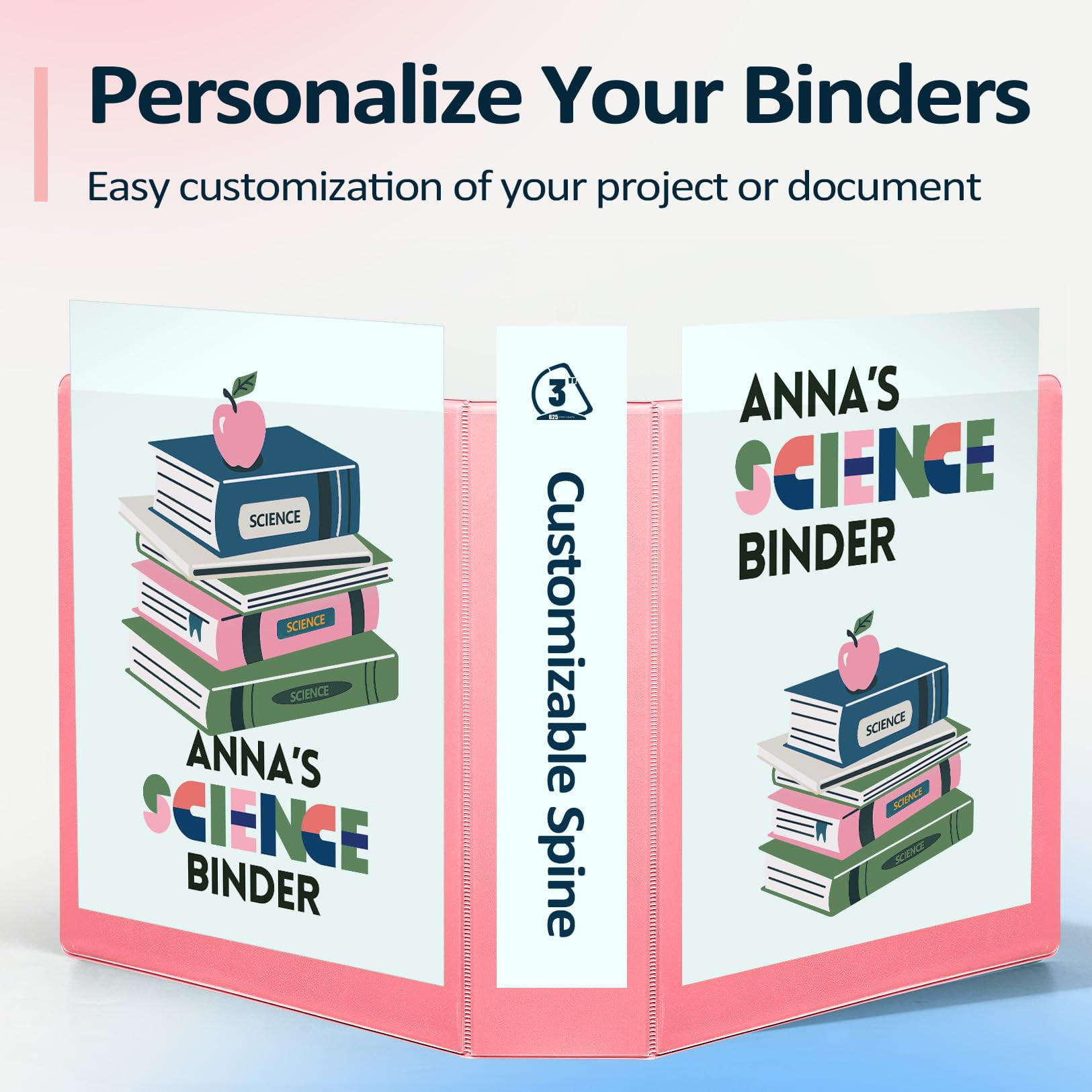 BinderX Extra Durable 3 Inch 3 Ring Binder, D-Ring Large Binder, Holds 670 Sheets of 8.5x11 Paper, Customizable View Cover with Inside Pocket, Heavy Duty 3 Ring Binder for School, Pink