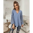 thumbnail image 2 of V Neck Half Swiss Dot Bishop Sleeve Loose Fit Blouse for Women, 2 of 3