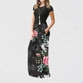 thumbnail image 4 of Wycnly Summer Dresses for Women Vintage Empire Waist Pleated Swing A Line Long Dresses with Pocket 2024 Short Sleeve Round Neck Floral Print Maxi Formal Dress Black s, 4 of 7