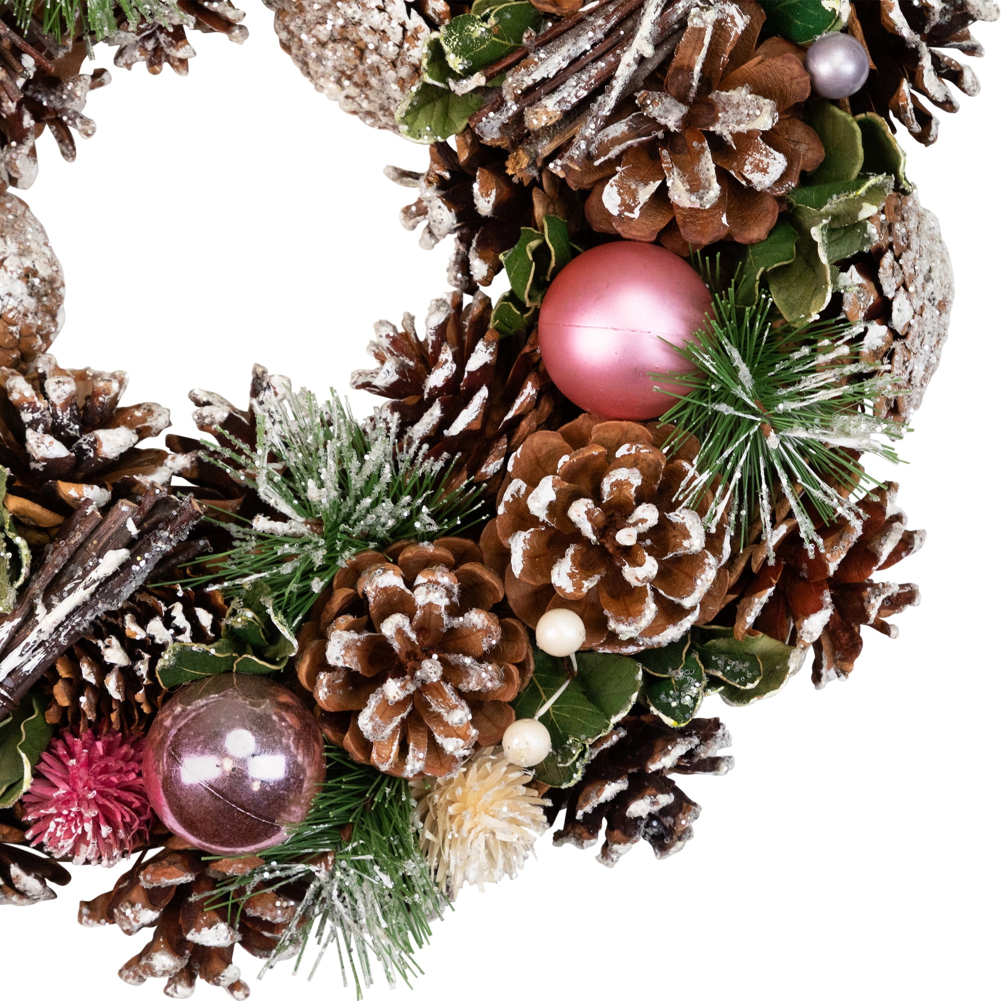 Pinecone Twig and Thistle Small Frosted Artificial Christmas Wreath - 13.5" - Unlit