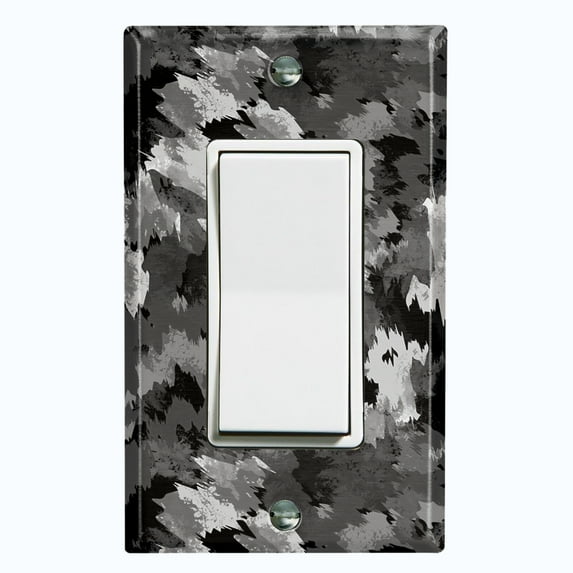 Metal Light Switch Plate Outlet Cover (Gray Artistic Camo - Single Rocker)