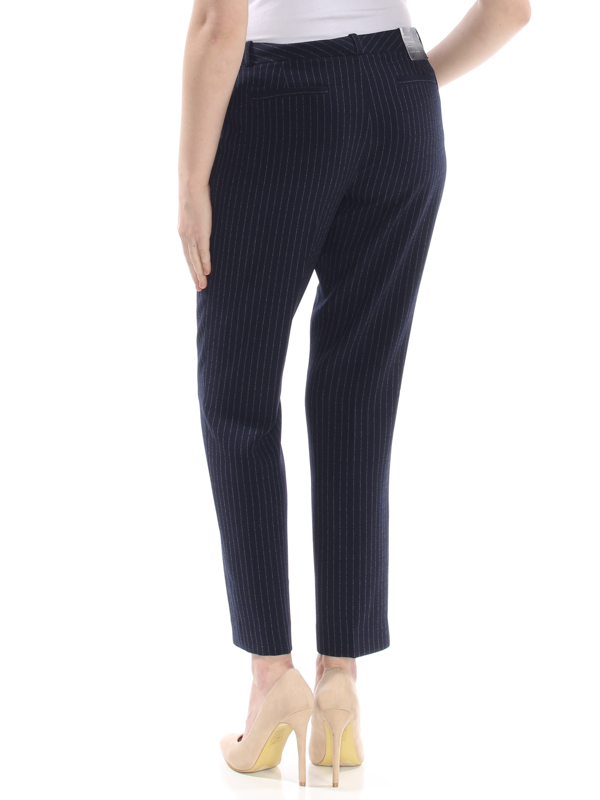 TOMMY HILFIGER $89 Womens New Navy Pinstripe Pocketed Hidden Closure Pants 8 B+B - image 2 of 2