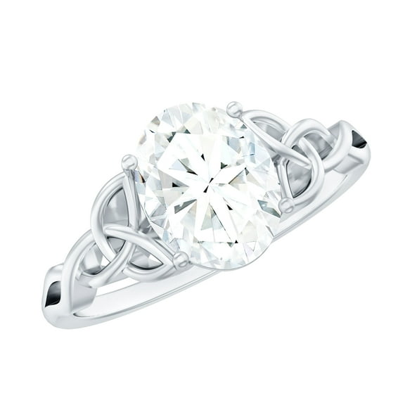 Rosec Jewels Certified Moissanite Oval Engagement Ring 2 Ct - Celtic Knot Ring - 7X9 mm - D-VS1 Quality, 925 Sterling Silver, US 4.00