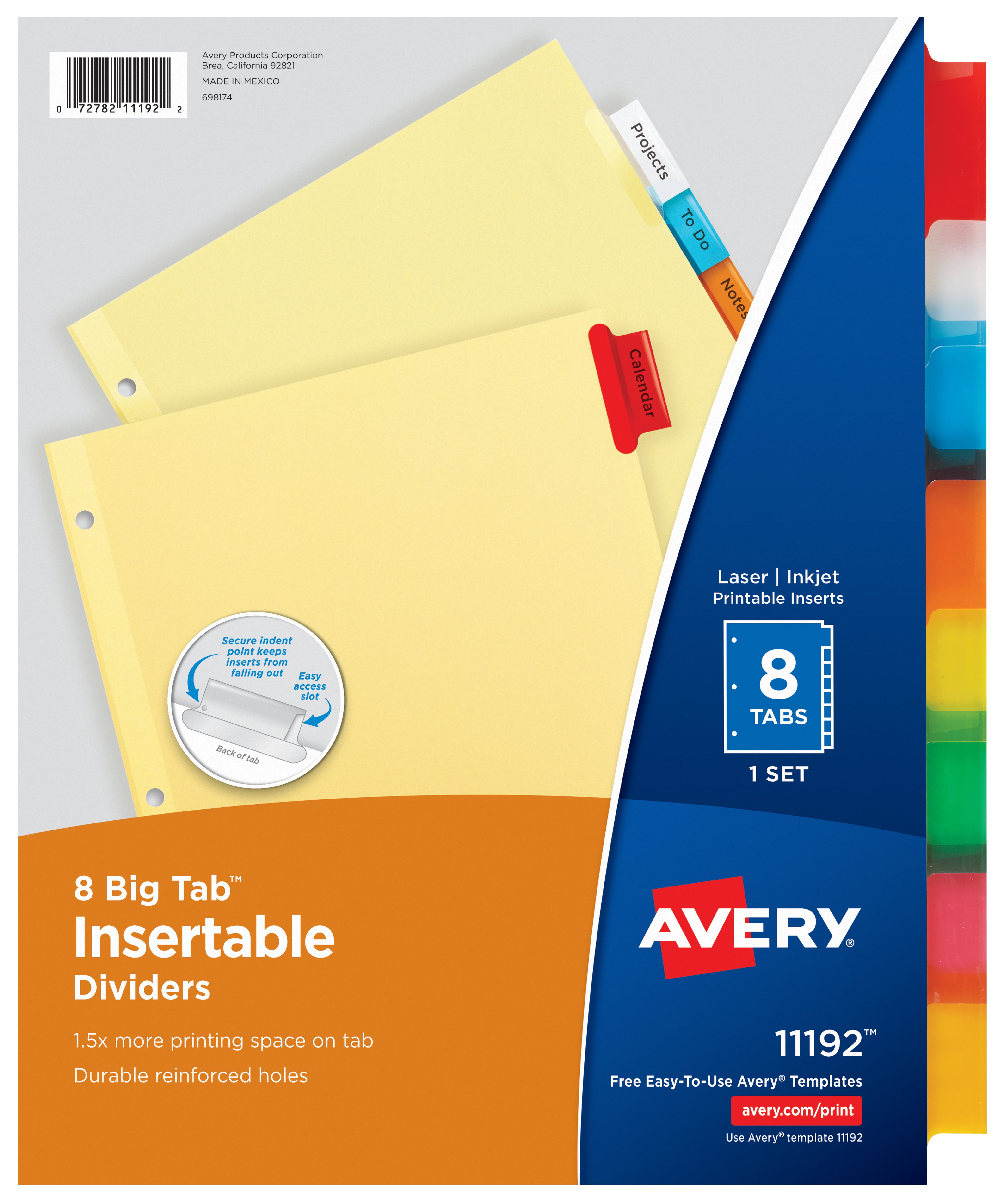 Avery Insertable Dividers, 8-Tab, Buff Paper, Multicolor Tabs (11192)