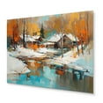 thumbnail image 2 of Designart "Snow-Covered Cabin in Blur" Cottage Landscape Metal Art Living Room, 2 of 5