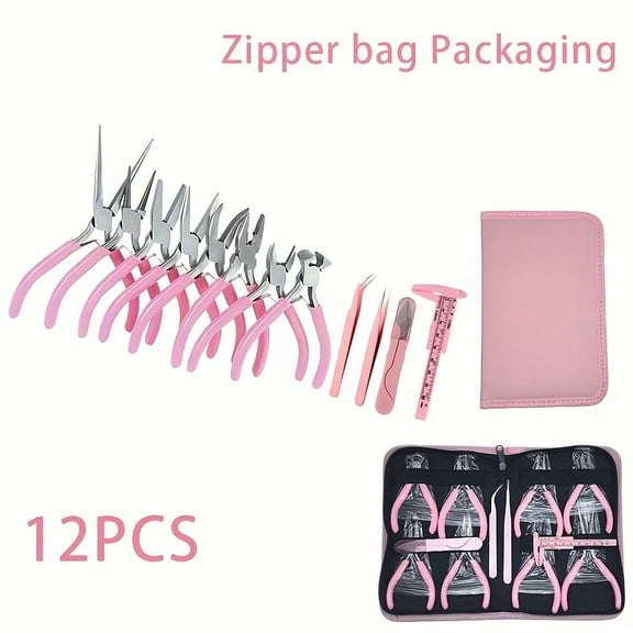12-Piece Multi-Purpose Pliers Set - Round Bend Needle Nose Pliers, Pink Versatile Tools for Indoor & Outdoor Use