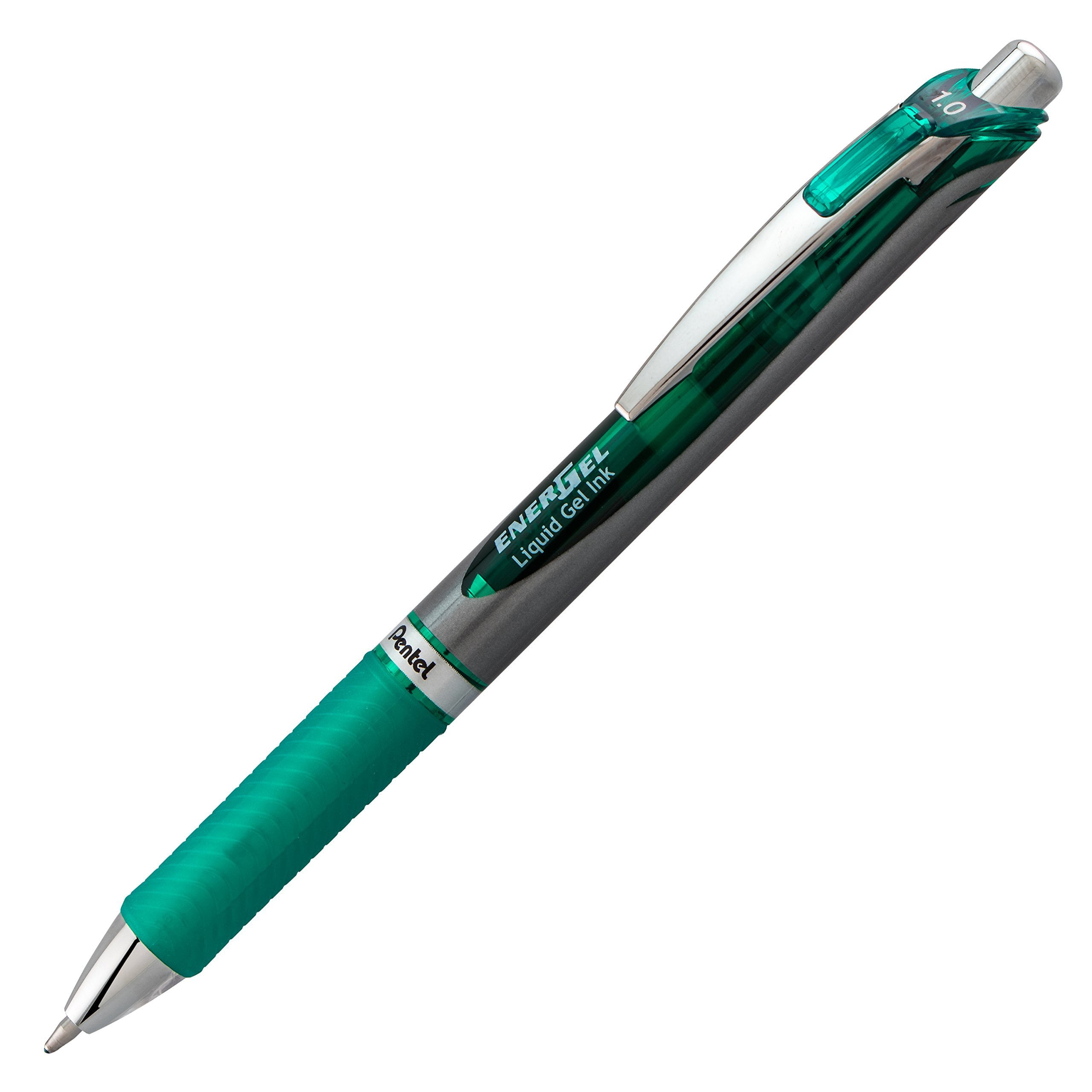 Pentel Gel Ink Pen, Retractable Gel Pen, Bold Point, Metal Tip, Green Ink, Box of 12 (BL80-D) 12 Pack 1.0mm