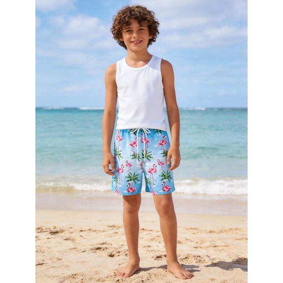 5-16Y Kids Teens Boys Swim Trunks with Compression Liner Double Layer Beach Surf Swim Shorts Quick Dry Boxer Brief Swimwear Bottoms