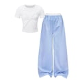 thumbnail image 2 of ITSAME Girls Outfit 2-Piece, Cute Bow Crewneck T-Shirt and Loose Pants Summer Casual Fashion Clothes Set Blue Size 12, 2 of 8