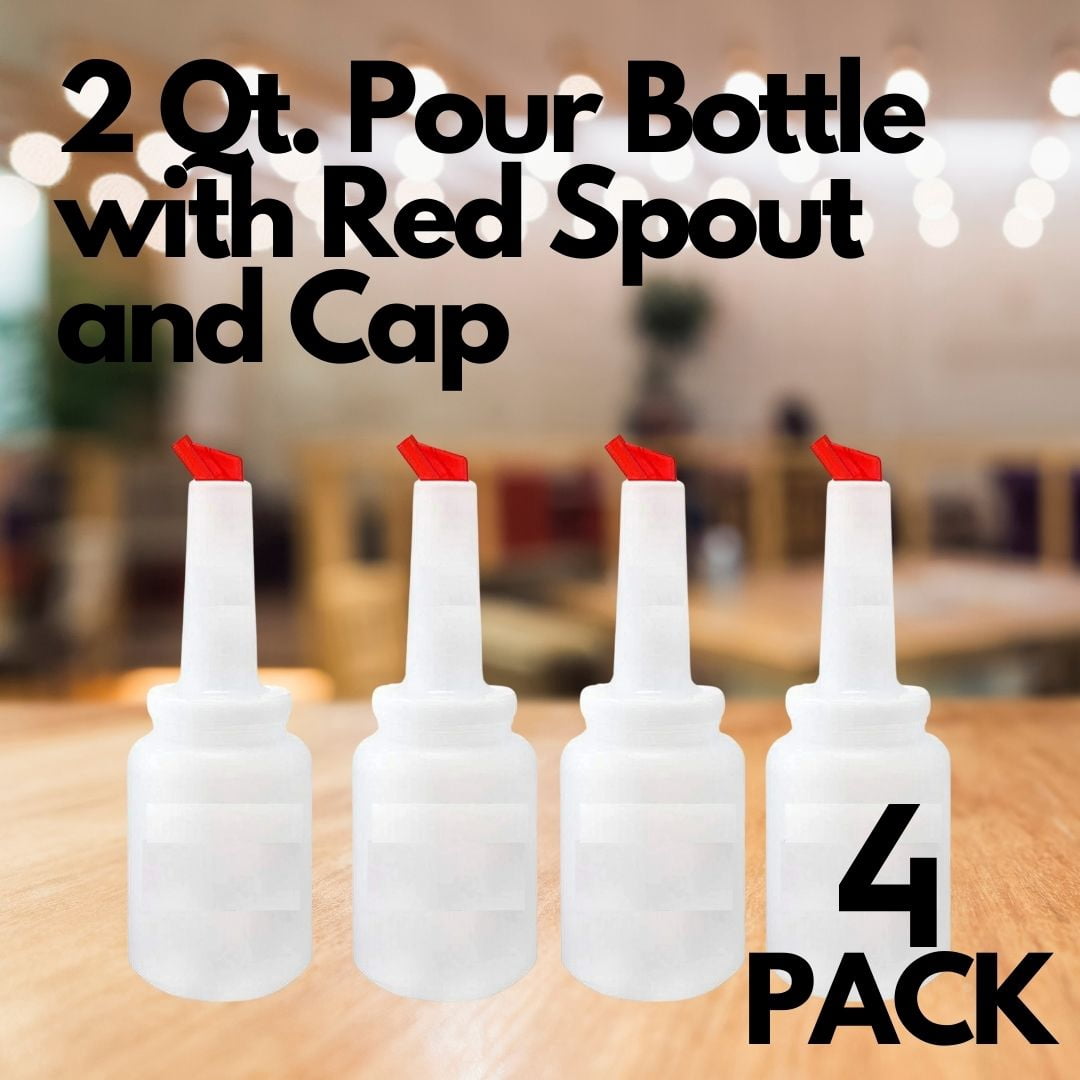 4 PACK - 2 Qt. White Pour Bottle with Red Spout and Cap