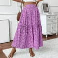 thumbnail image 6 of Evdexr Women's High Elastic Waist Midi Skirt Casual Summer Trendy Tie Front Flowy Ruffle Floral Print A line Skirts 626 Purple S, 6 of 9