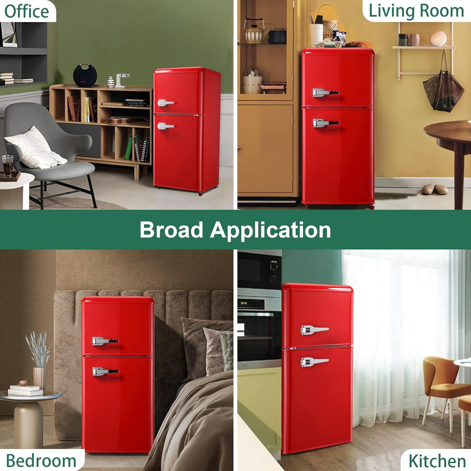 Kcpolre Retro Mini Fridge, 3.0 Cu. ft. Small Refrigerator with Freezer Retro Style with 7-Level Adjustable Thermostat, Compact Vintage 2-Door Fridge for Home, Apartments, Dorm, Office, Red