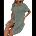 thumbnail image 2 of Vestido Túnica Holgado Informal de Verano para Mujer, de Algodón y , con Botones, Escote en V, Corta, Color Gris y Verde Talla M, 2 of 7