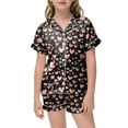thumbnail image 2 of ZTKWD Valentine's Day Kids Girl Pajama Set Girl Satin Silky Button-up Pajama Sleepwear Home Love Heart, 2 of 4