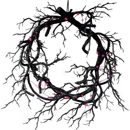 Black Wreath for Front Door, Halloween Wreath with Lights, Wreath Halloween Lighted Garland Outdoor Halloween Decorations, Glitter Black Wreaths Halloween Decor Party Props