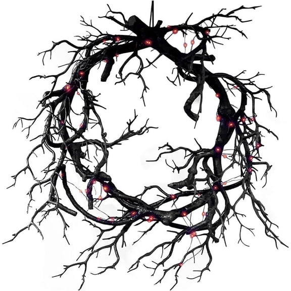 Black Wreath for Front Door, Halloween Wreath with Lights, Wreath Halloween Lighted Garland Outdoor Halloween Decorations, Glitter Black Wreaths Halloween Decor Party Props