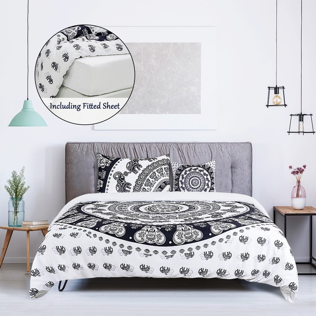 PiccoCasa Bohemian Duvet Cover Bedding Set with Throw Pillow Cover,5