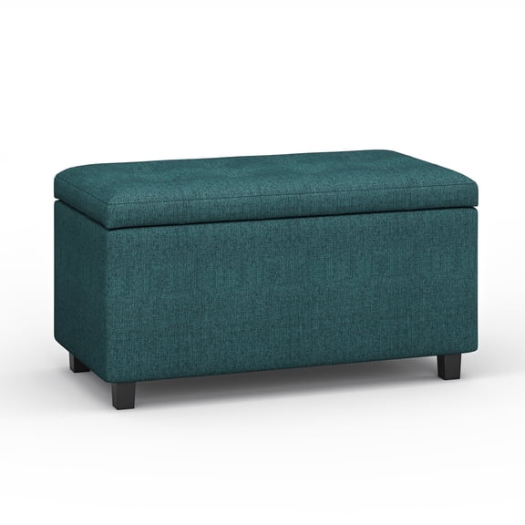 Cosmopolitan 34 inch Wide Storage Ottoman in Teal Polyester Fabric