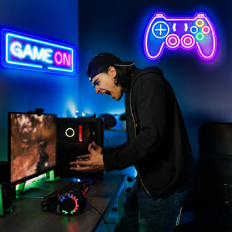 Armscye 2Pcs Gaming Neon Sign, Game Neon Sign for Game Room Decor, LED Game Neon Sign for Teen Boy Room Decor, Gamer Wall Decor