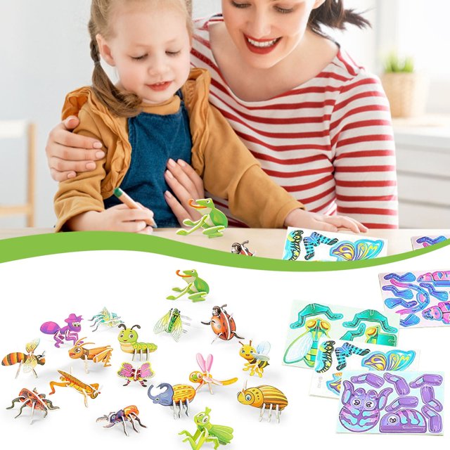 UNLLLL Rompecabezas estereoscópico de ensamblaje de bricolaje para niños, rompecabezas 3D de animales, rompecabezas de papel, juego de juguetes para niños, modelo de dibujos animados de bricolaje