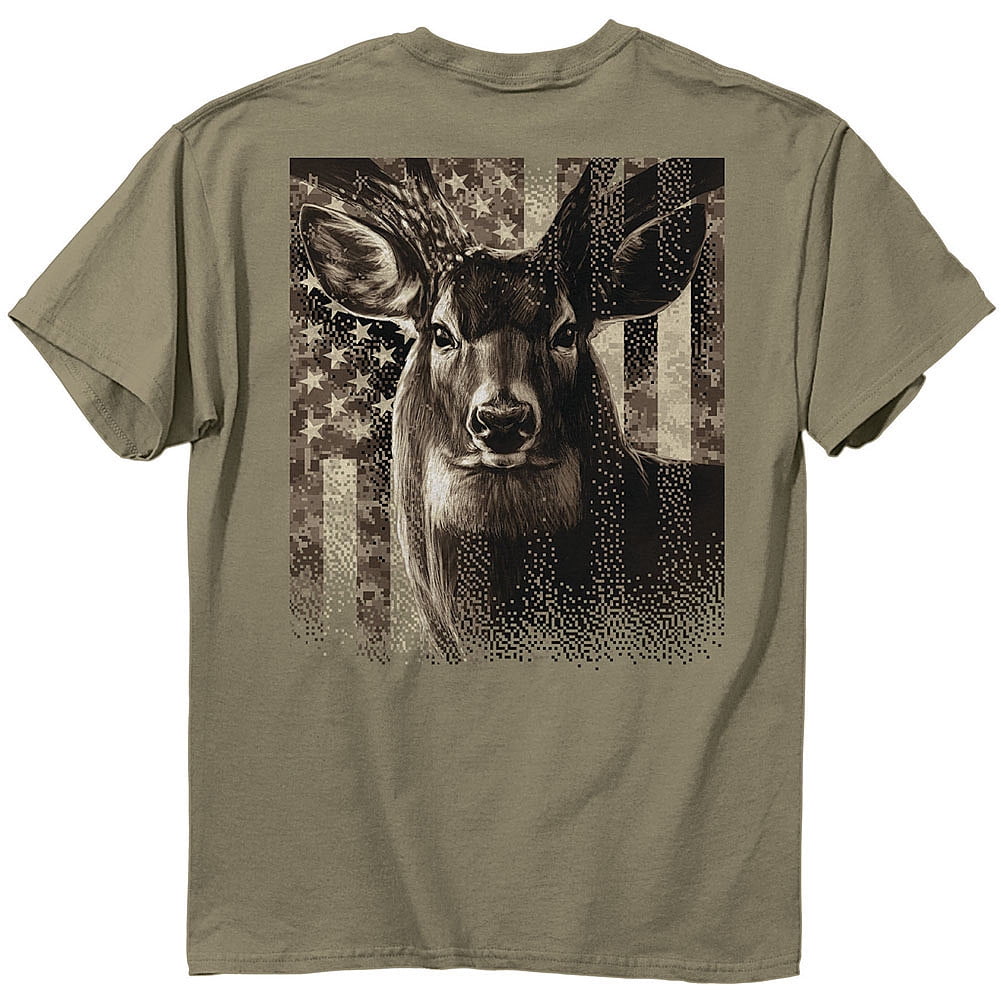 Buck Wear Buck Wear Digi Deer Red White Blue Old Glory Background TShirt Large