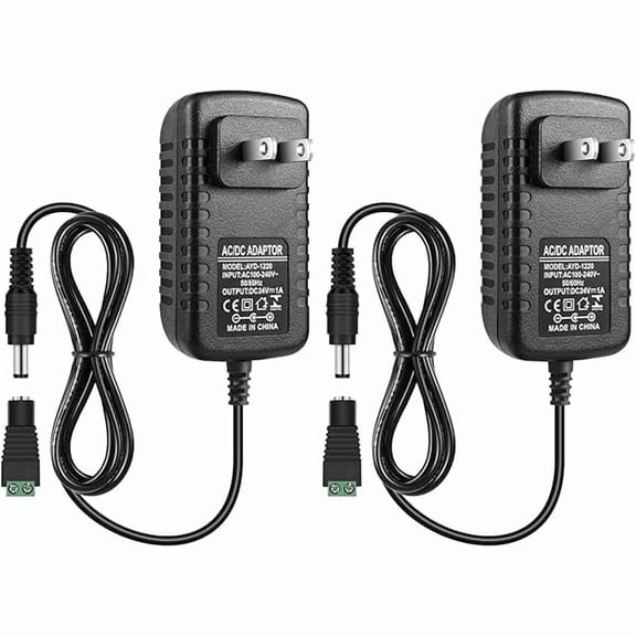 can 2 Pack DC 24V Power Supply, 100-240V AC to DC 24 Volt 1A 24W LED Driver, Low Voltage Transformer with 5.5mm x 2.1mm DC Plug, Wall Adapter for 24V LED Strip Light, CCTV Camera