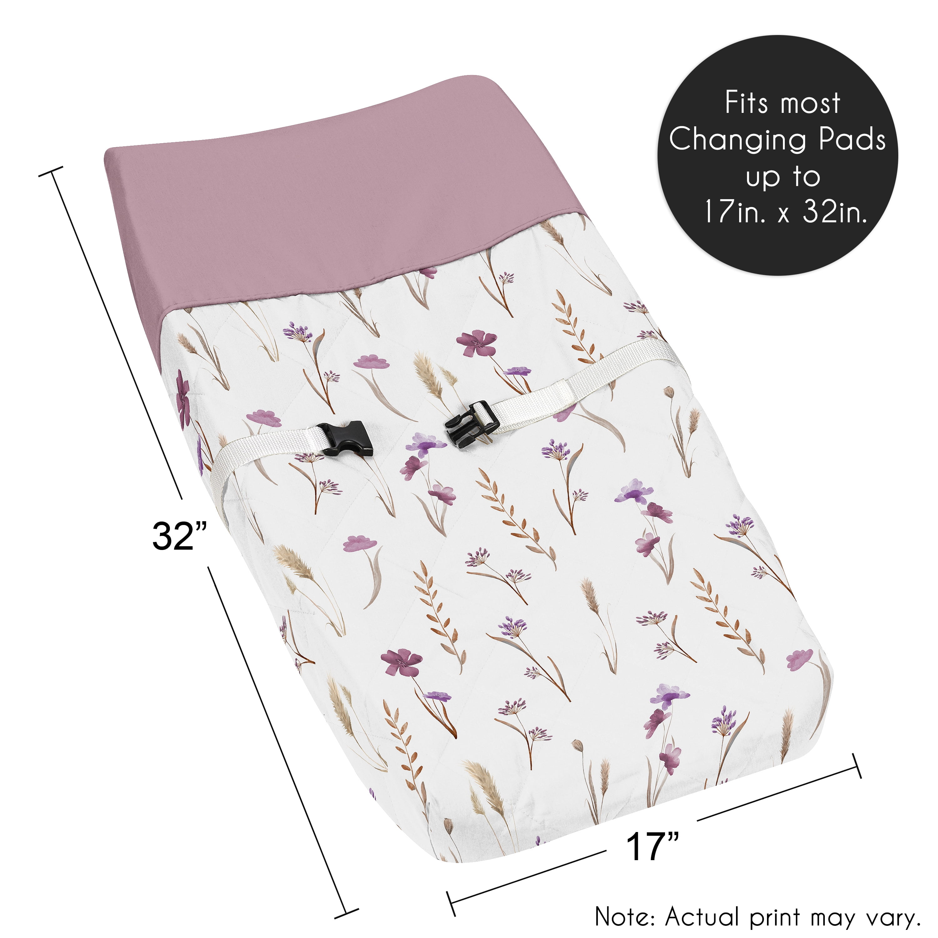 Sweet Jojo Designs Watercolor Floral Garden Purple Girl Changing Pad Cover