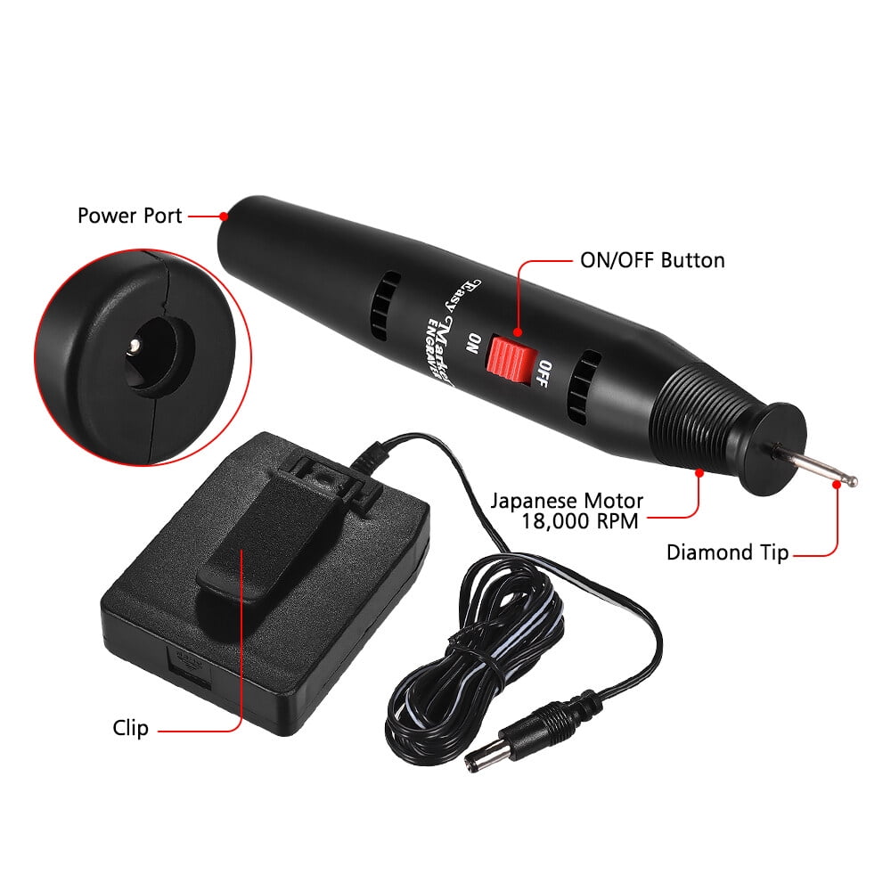Portable Precision Electric Engraving Pen Engraver DIY Carve Graver Machine Tools Battery Powered with Strong Diamond Tip Bit for Jewellery Metal Plastic Glass Ceramic Stone Engraving Educational