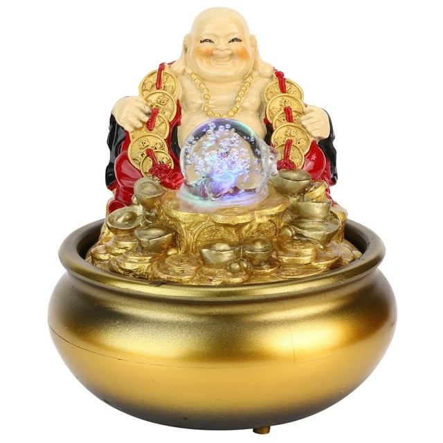 Desktop Fountain, Small Decorative Lightweight Tabletop Water Fountain, LED Restaurant Indoor Decoration Office For Home 13037 Gold US Plug 110V