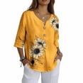 thumbnail image 4 of Warop Women's 3/4 Sleeve Tops Fashionable Printed V-Neck Blouse Loose Fit Pullover T Shirts with Decorative Buttons, 4 of 5