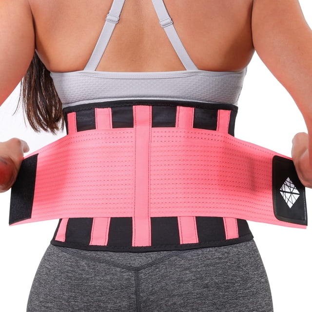 Faja lumbar NeoHealth para mujeres con dolor lumbar - Cinturón ultrafino, ajustable, flexible y de soporte para hombres - Faja transpirable con correas de doble tensión y diseño industrial rosa XXL