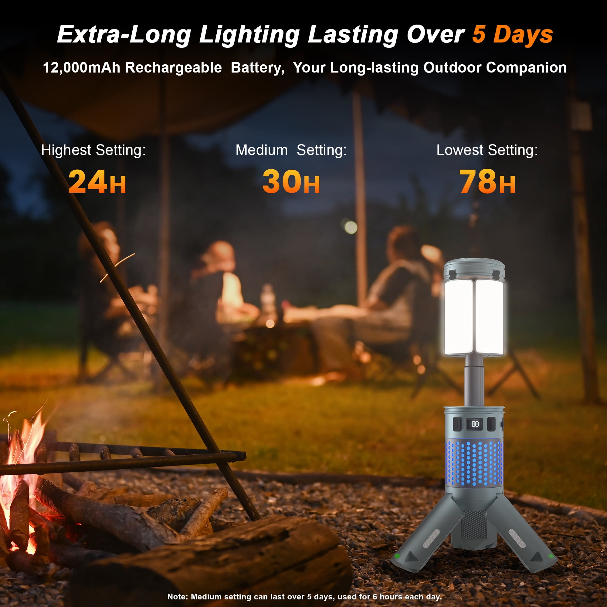Xecessory Camping Lantern Rechargeable Telescopic, 12000mAh Waterproof LED Flashlight Magnetic Camping Light Camping Essentials, Portable Outdoor Emergency Light for Power Outage