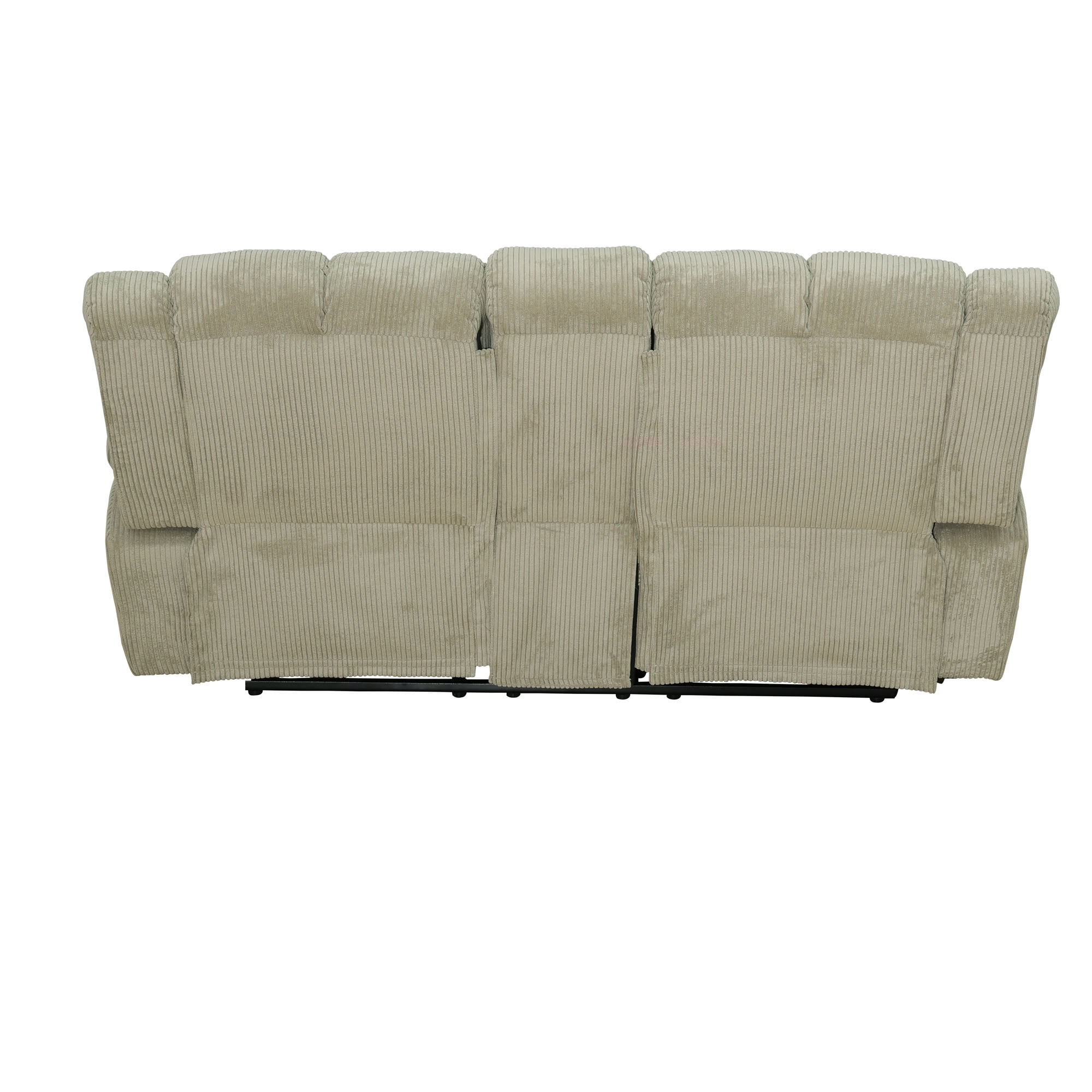 MAYEERTY 2-Seater Recliner Loveseat, Off-White Stripe Fabric Manual Reclining Loveseat with Cup Holders & Storage Groove for Living Room