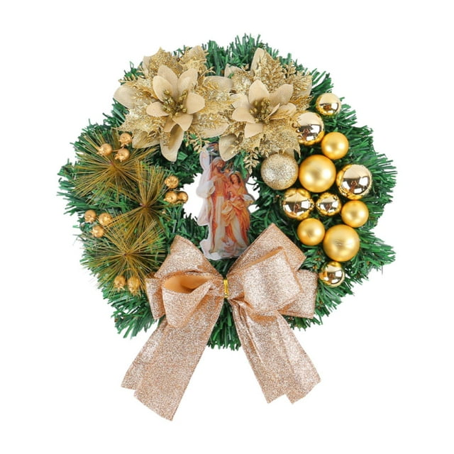 Corona navideña para puerta, Decoraciones navideñas, Guirnalda artificial para puerta de entrada, Oro 30cmx30cmx8cm