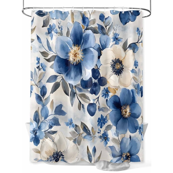 Fsddascl Blue Flower Shower Curtain Set - 36" x 78" Washable Bathtub Curtain with 12 Hooks, Retro Modern Graffiti Art Paint Botanicals Waterproof Fabric Stall Shower Curtains for Bathroom/Bathtub